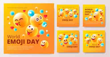 Free vector gradient world emoji day instagram post set