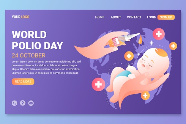 Gradient world polio day landing page template