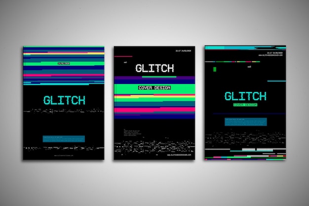 Free Vector graphic design glitch cover pack