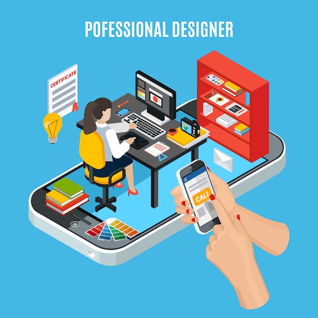 Free Vector graphic design service concept with professional designer at work