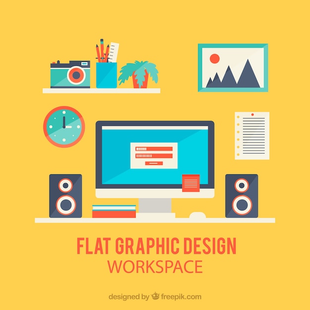 Free Vector graphic design workspace in flat style