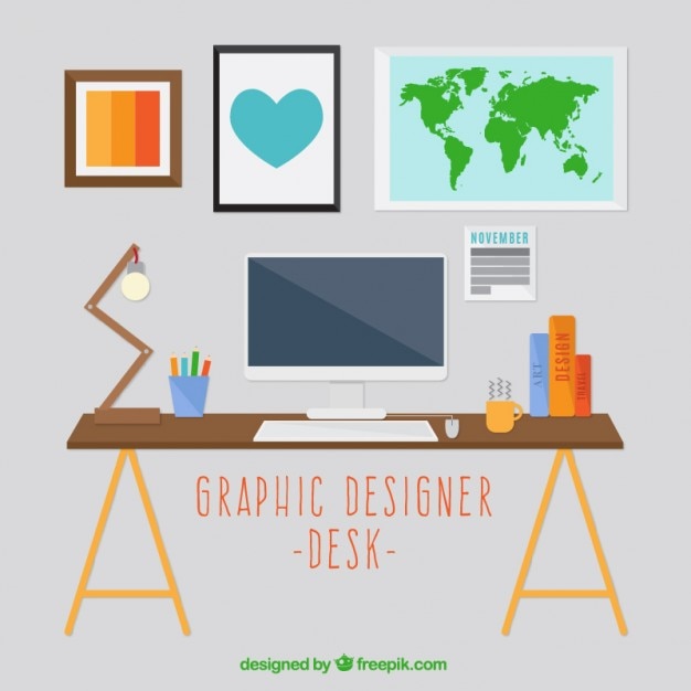 Free Vector graphic designer desk decoration