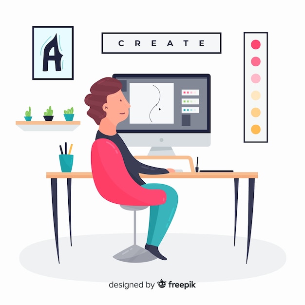 Free Vector graphic designer workplace