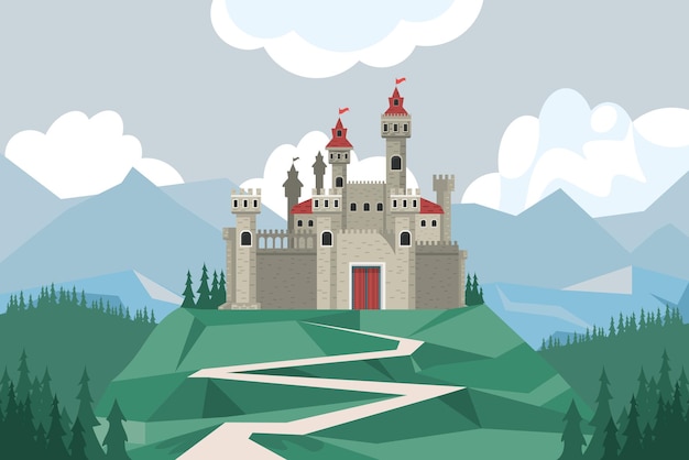 Free Vector gray castle in landscape scene