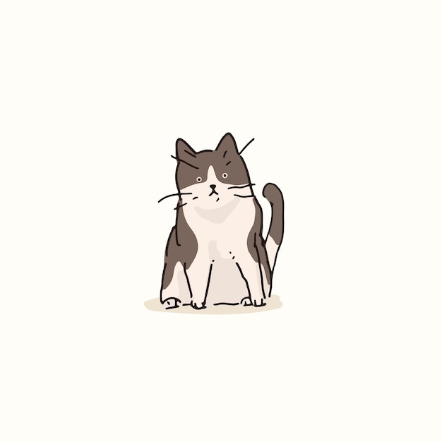 Free Vector gray and white cat doodle element