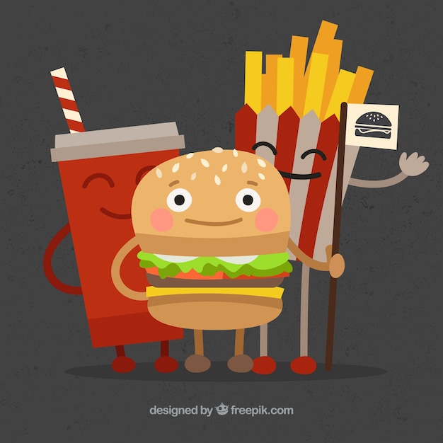 Free Vector great background of smiling fast food characters