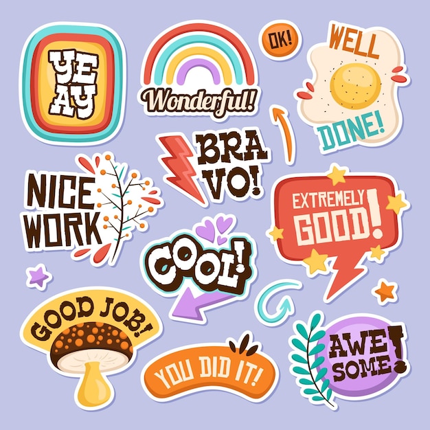 Free Vector great job and good job sticker collection