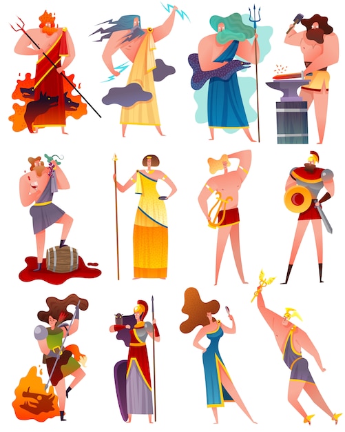 Free Vector greece mythology cartoon set