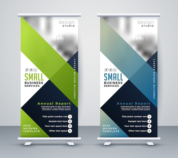 Free Vector green and blue business rollup standee banner