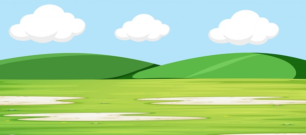 Free vector green landscape with hills