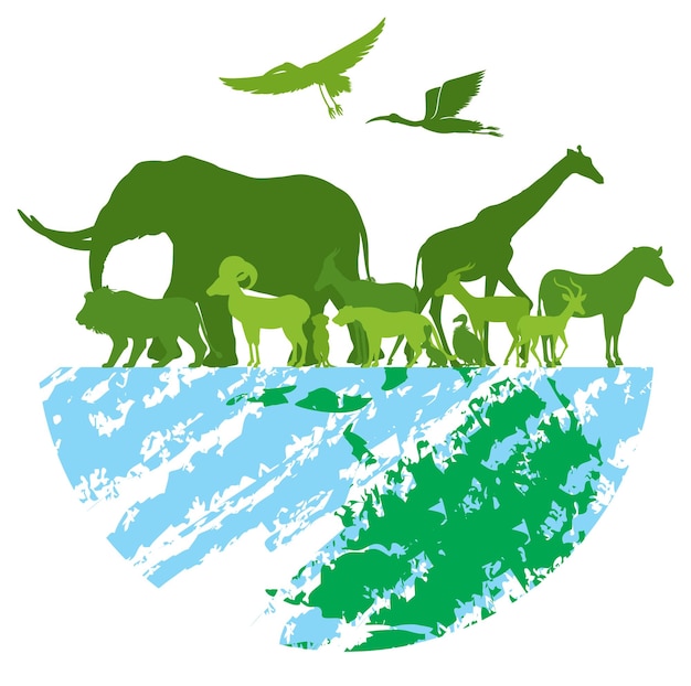 Free Vector green silhouette of wild animals