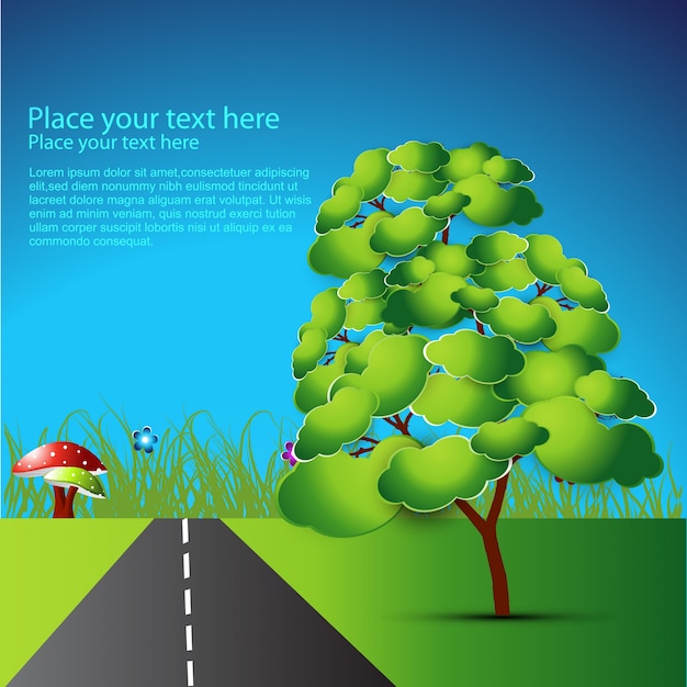 Free Vector green tree and road illustration