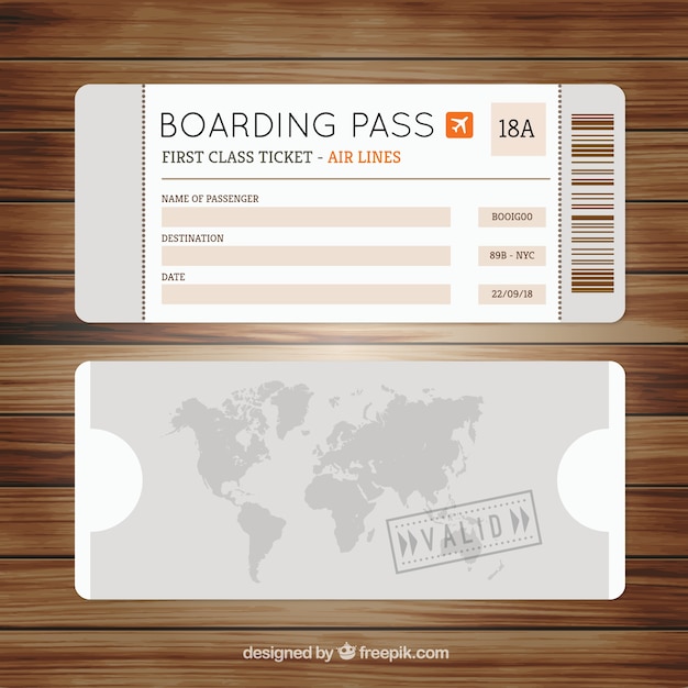 Grey boarding pass with decorative map