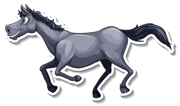 Free Vector grey horse running cartoon animal sticker