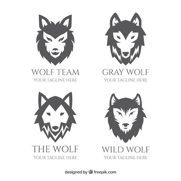 Free Vector greyscale flat design wolf logo collectio