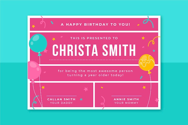 Grid birthday certificates template