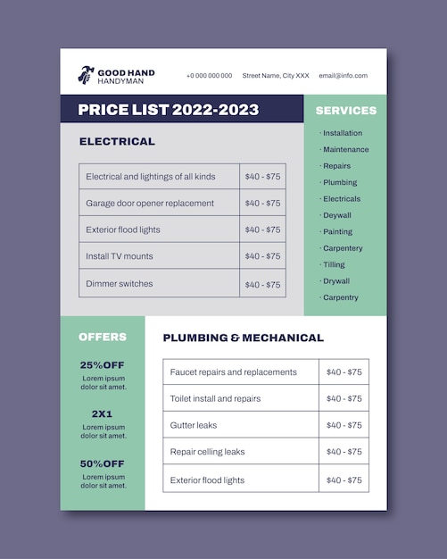 Grid handyman price list