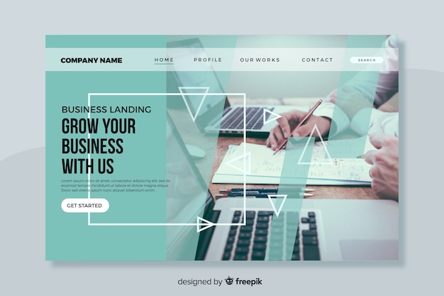 Free vector grow your business landing page with photo