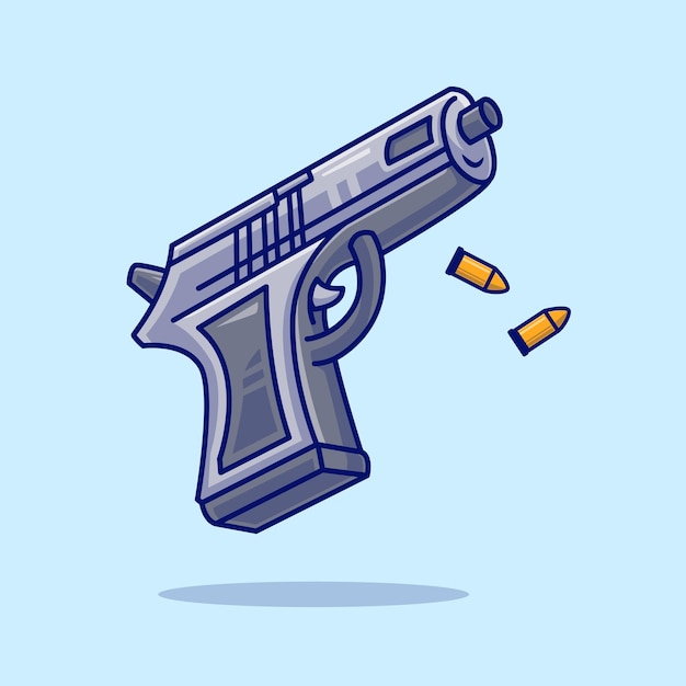 Free vector gun pistol with bullets cartoon vector icon illustration. holiday object icon concept isolated flat