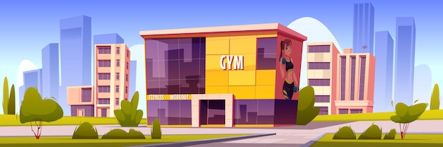 Gym building, modern sport house in summer town