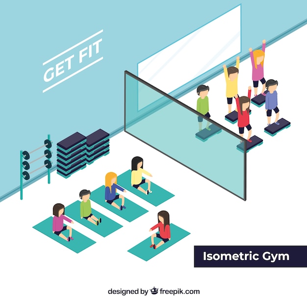 Free vector gym center background in isometric style