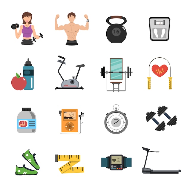 Free Vector gym icon flat set