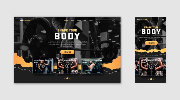 Free Vector gym landing page template