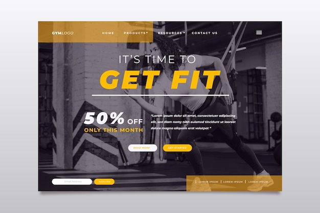 Free Vector gym promotion landing page with photo