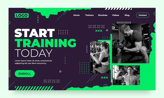 Free Vector gym training  landing page template