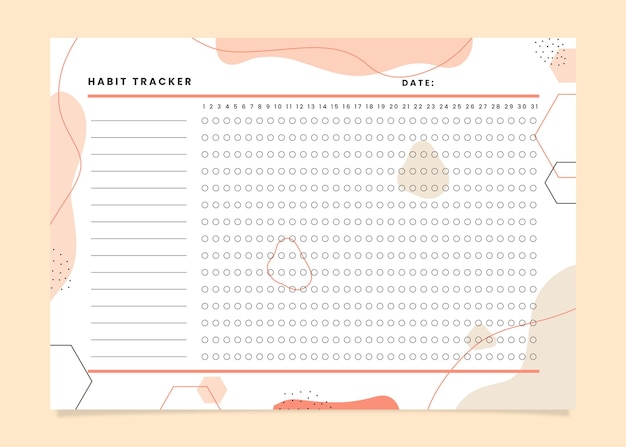 Free vector habit tracker template with pastel shapes