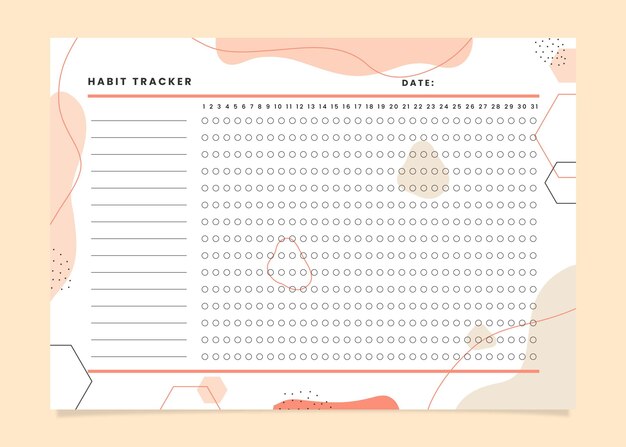 Habit tracker template with pastel shapes