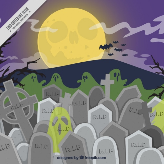 Free Vector halloween background with tombstones and bats