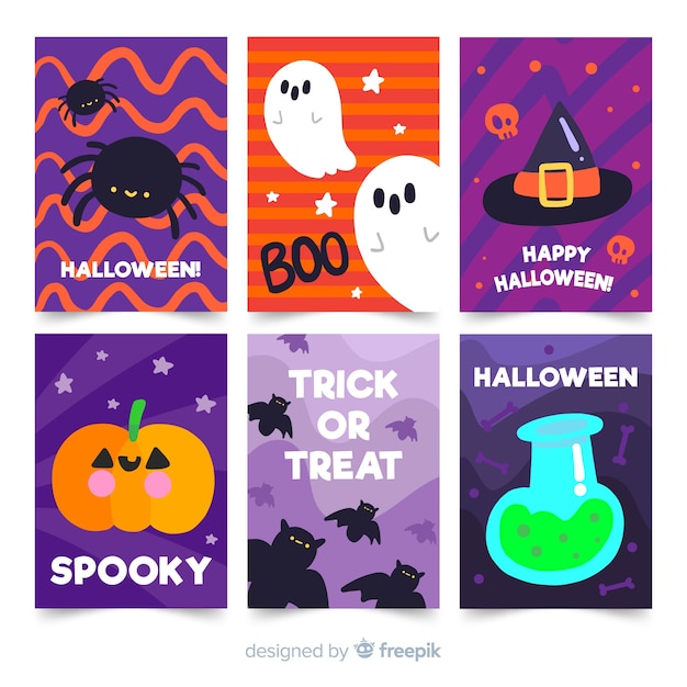 Free vector halloween card collection in flat design