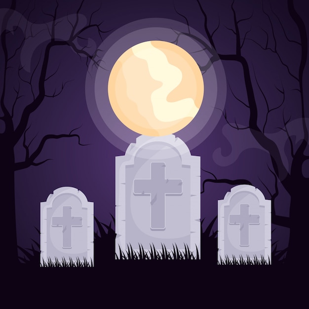 Free Vector halloween dark cemetery 