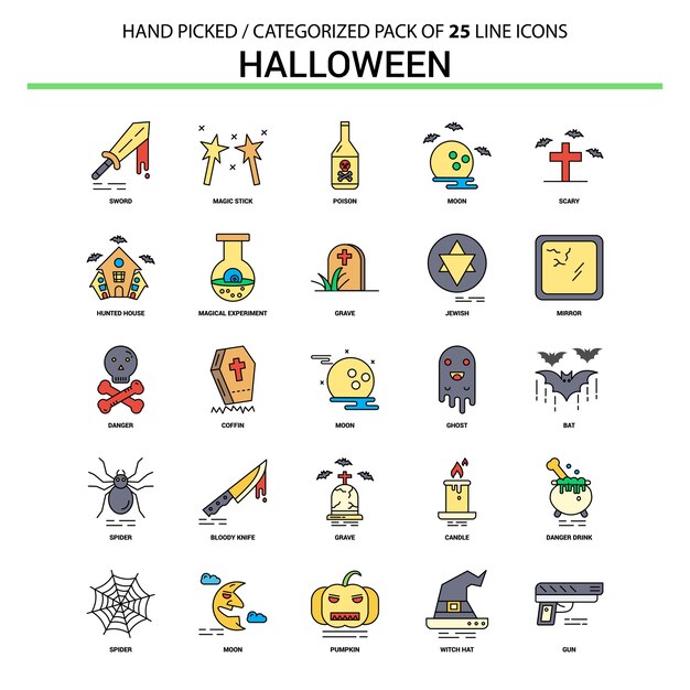 Halloween Flat Line Icon Set