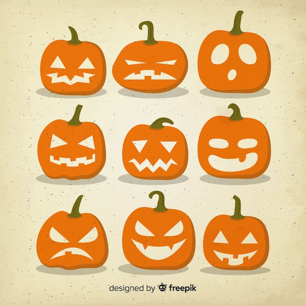 Free Vector halloween pumpkins collection with different faces