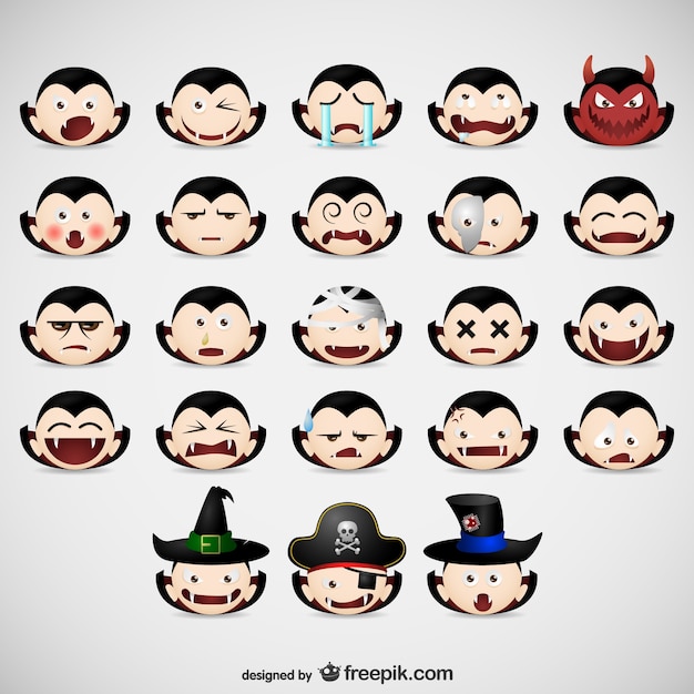 Free vector halloween vampire emoticons pack