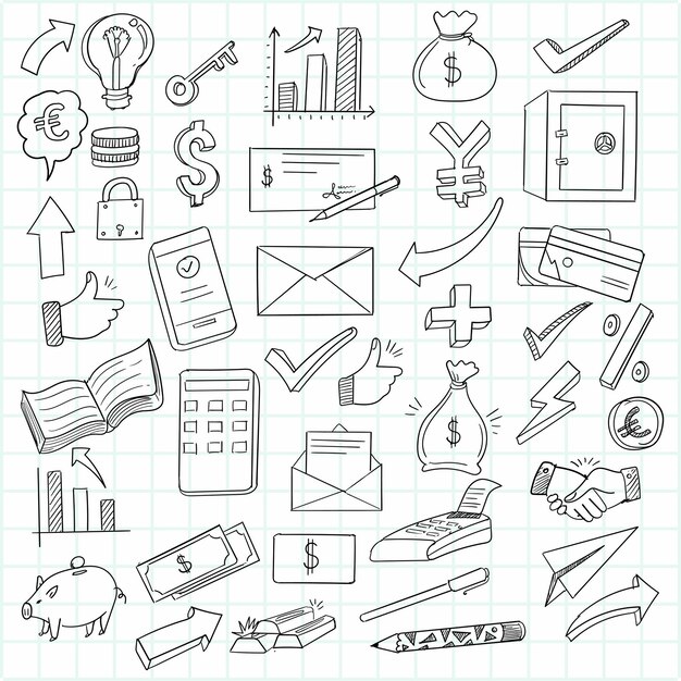 Hand draw business doodle icon set