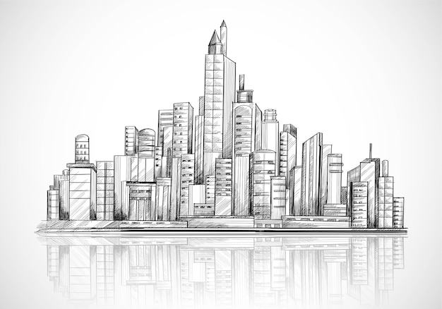 Free Vector hand draw city skyline sketch