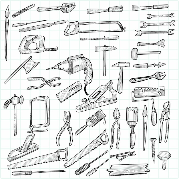 Free Vector hand draw construction tools sketch set