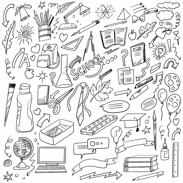 Free vector hand draw doodle school and work set design