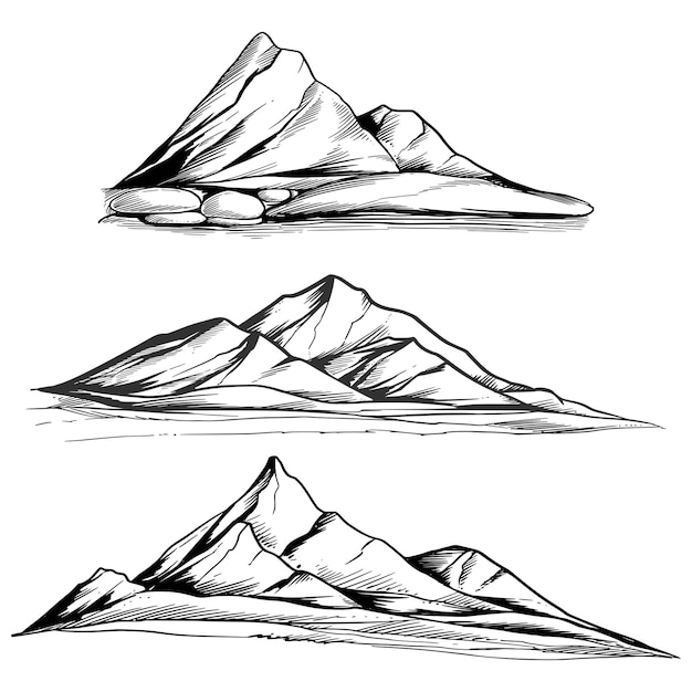 Hand draw landscape with mountain outline set sketch design