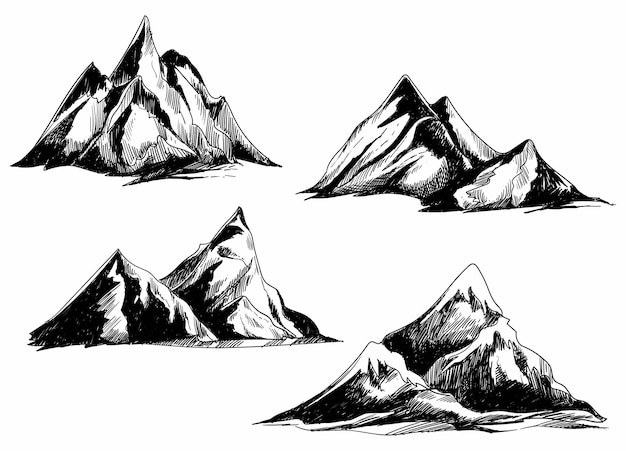 Hand draw monochrome mountains set sketch design