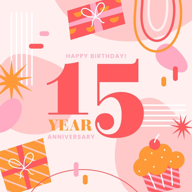 Free Vector hand drawn 15th anniversary or birthday card