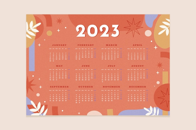 Free Vector hand drawn 2023 monthly calendar template