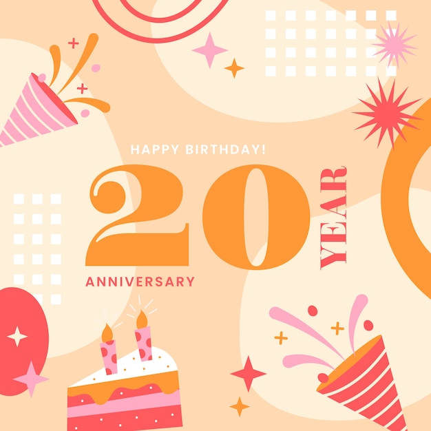 Free Vector hand drawn 20th anniversary or birthday card