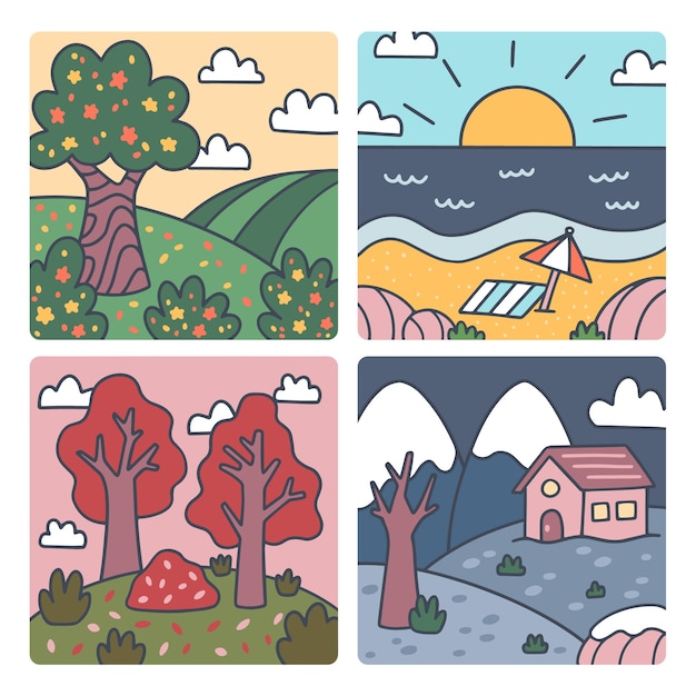 Free vector hand drawn 4 seasons illustration