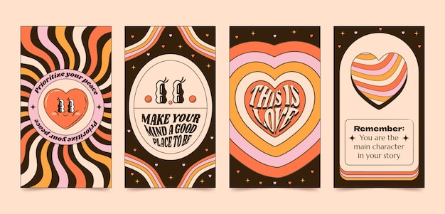 Free Vector hand drawn 70s style  instagram stories