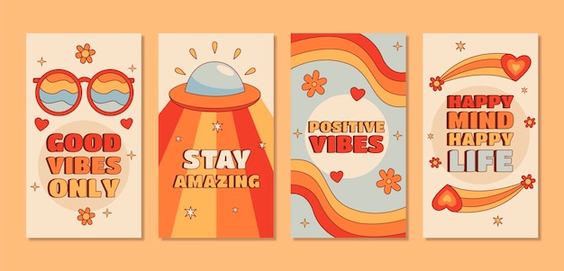 Free Vector hand drawn 70s style instagram stories