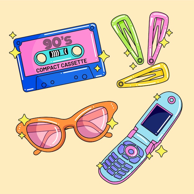 Free vector hand drawn 90s element set